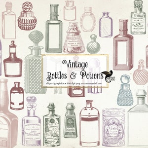 Vintage Bottles and Potions Clip Art - vintage antique overlays in png format instant download for commercial use