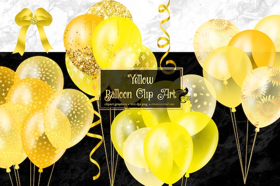 Clipart di palloncini gialli, sovrapposizioni digitali png di palloncini  glitterati con nastro per uso commerciale di download istantaneo di  compleanni -  Italia