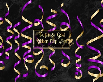 Purple and Gold Ribbon Clip Art - curling ribbons in png format instant download for commercial use