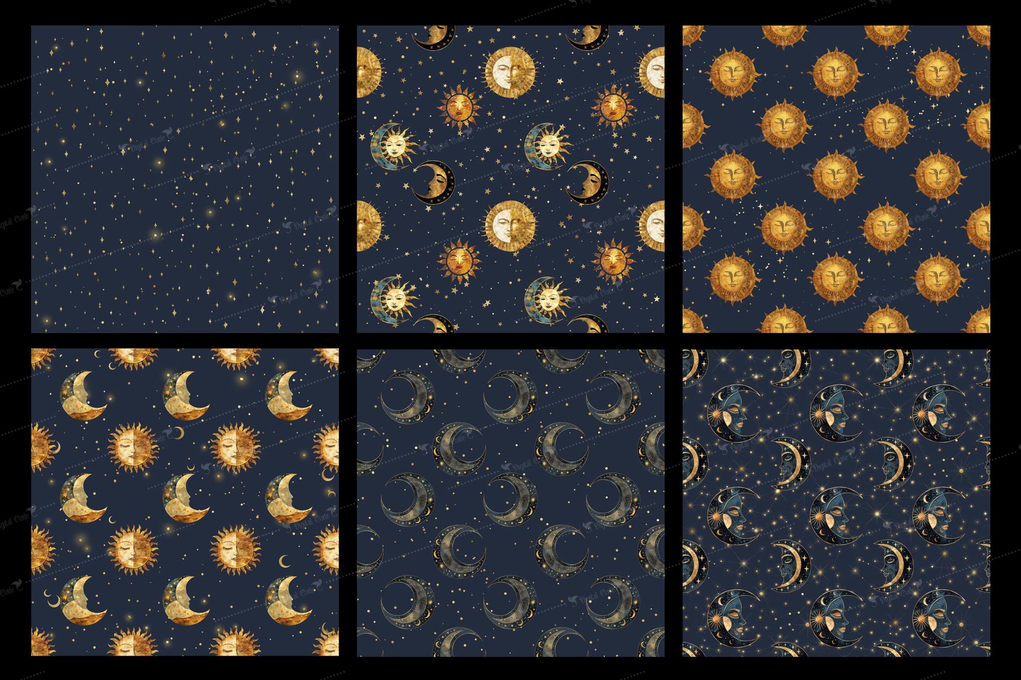 Whimsical Celestial Digital Paper - Seamless Starry Night Patterns ...