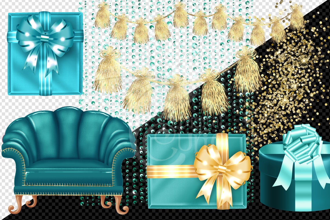 Teal and Gold Glam Birthday Girl Clip Art Digital Party - Etsy
