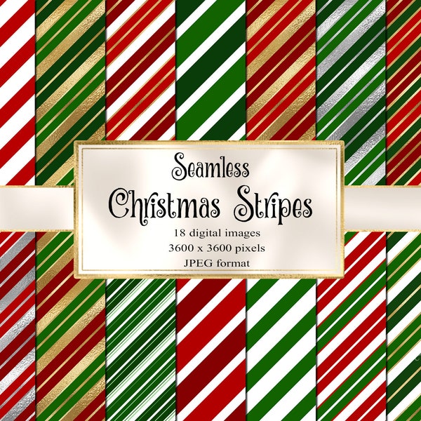 Christmas Stripes Digital Paper - seamless candy cane Christmas holiday patterns for instant download commercial use