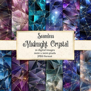 Midnight Crystal Digital Paper, naadloze textuur geometrische galaxy star achtergronden, afdrukbare plakboek papier direct downloaden
