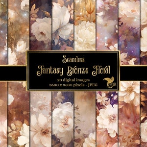 Fantasy Bronze Floral Digital Paper, naadloze bloem afdrukbare olieverf texturen afdrukbaar plakboekpapier