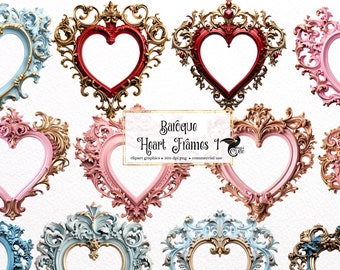 Clipart barok hartframes – rococo antieke afbeeldingen (digitale download)
