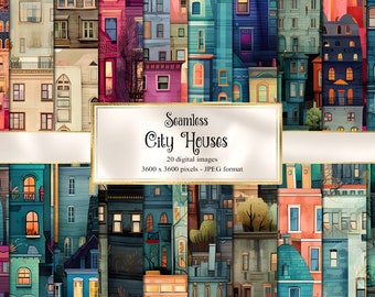 City Houses Digital Paper, Seamless Townhouse Pattern (Digital Download)