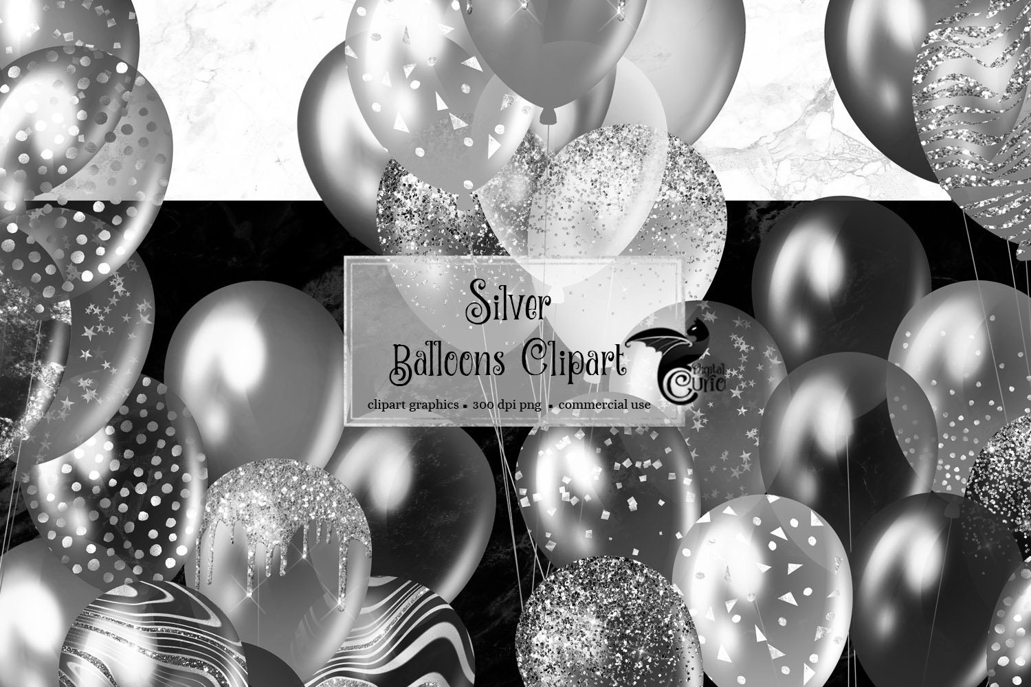 Silver Balloons Clipart Glitter Balloon Png Digital Overlays - Etsy