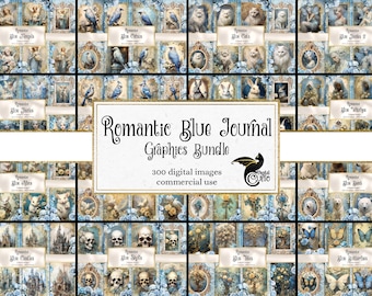 Romantic Blue Journal Graphics Bundle, discount fantasy digital paper, digital scrapbooking, vintage digital ephemera