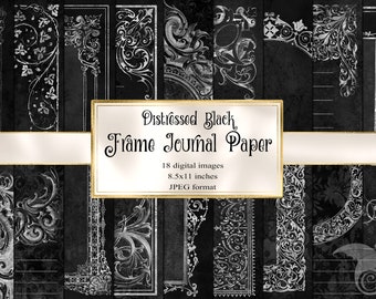 Distressed Black Frame Journal Paper, Grunge Printable Scrapbook Pages (Digital Download)
