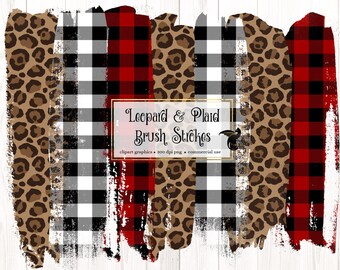 Leopard and Plaid Brush Strokes Clipart (Digital PNG)