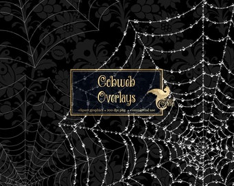 Cobweb Overlays and Spider Web Clipart, digital PNG Halloween graphics digital overlays, macro photo realistic web instant download