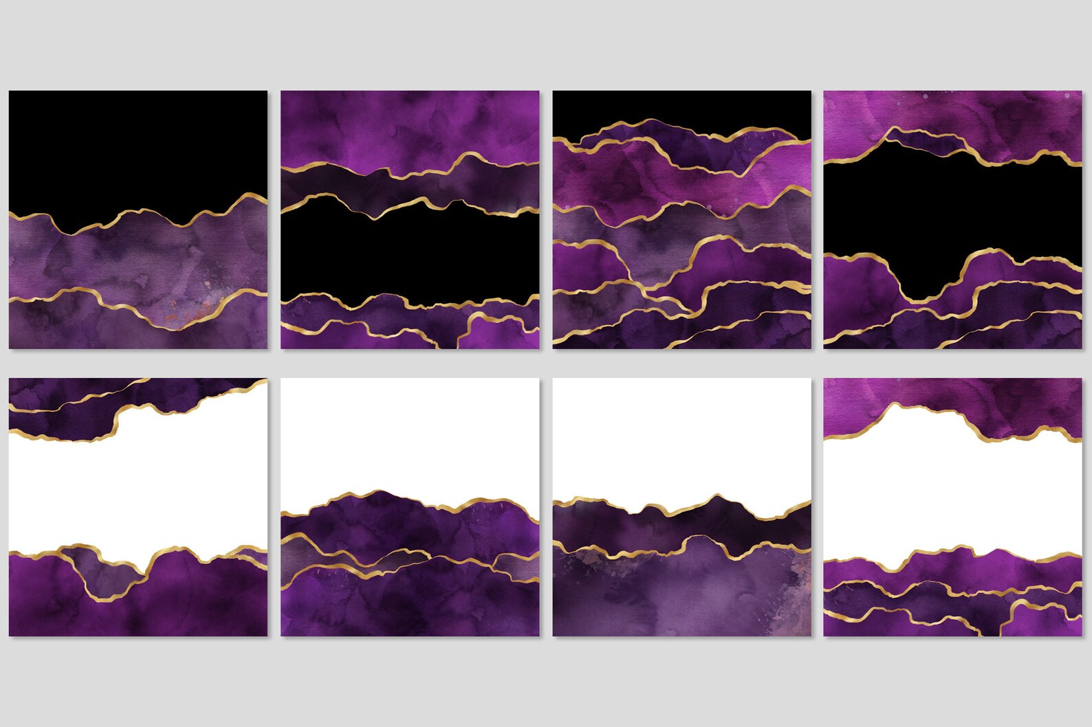 Purple Painted Agate Borders Digital Watercolor Geode PNG - Etsy