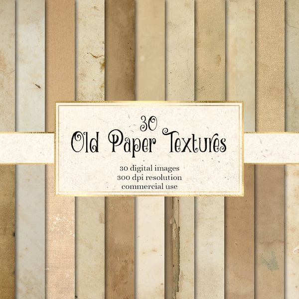 30 Old Paper Textures, digital paper pack with vintage paper backgrounds instant download for commercial use