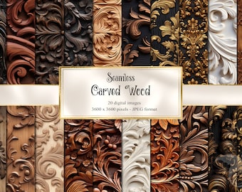 Carved Wood Textures, Ornate Seamless Digital Paper (Digital Download)