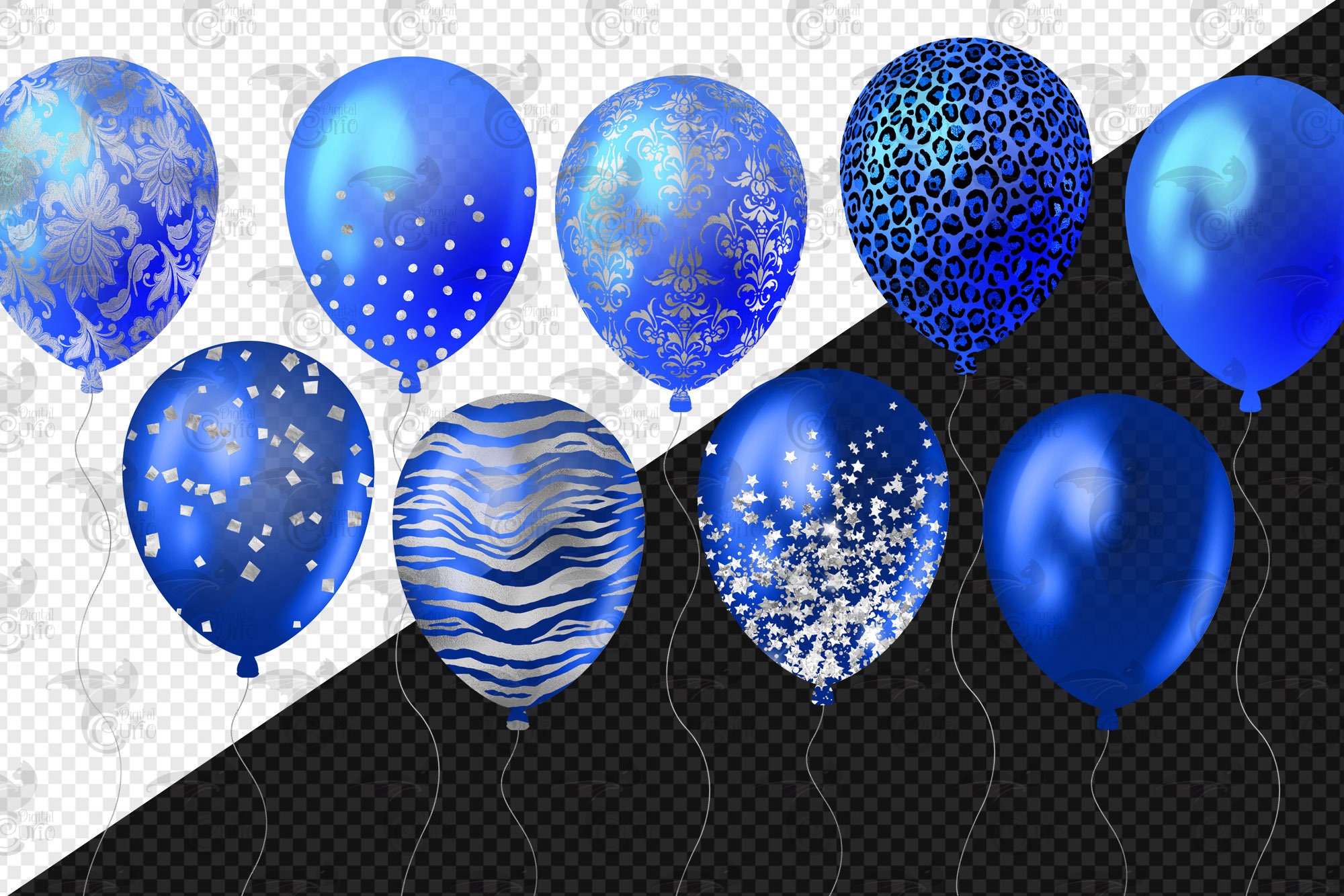 Royal Blue and Silver Balloons Clipart Glitter Balloon Png - Etsy