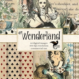 Alices Abenteuer im Wunderland Clipart, Vintage Illustrationen, Hintergründe, Alice digitaler Sofort-Download, Through the Looking Glass