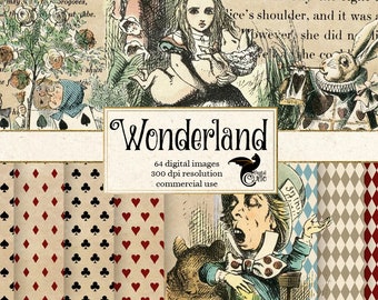 Alice's Adventures in Wonderland Clipart, Vintage Illustrations, Backgrounds, Alice digital instant download, Through the Looking Glass