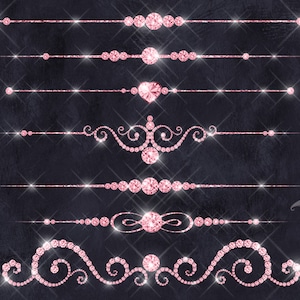 Pink Diamond Dividers Clipart, luxury bling wedding clip art, diamond clipart, bridal shower, page separators, commercial use graphics