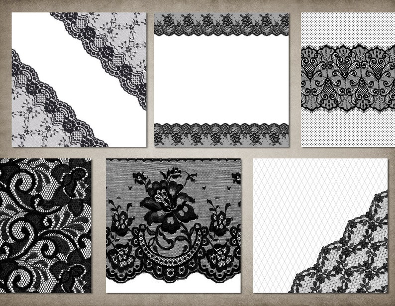 Black and White Lace Digital Paper black and white scrapbook | Etsy