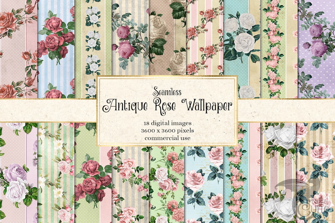 Antique Rose Wallpaper Digital Paper, Seamless Rose Printable Scrapbook ...