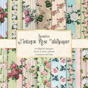 Antike Rose Wallpaper Digital Paper, nahtlose Rose druckbare Scrapbook Papier Grunge Distressed Texturen und Muster für den kommerziellen Gebrauch