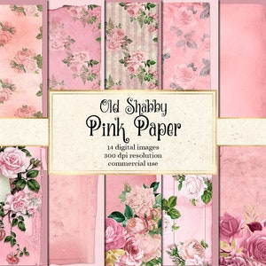 Old Shabby Pink Paper Textures, vintage rustic shabby flower paper backgrounds printable scrapbook paper instant download for commercial use