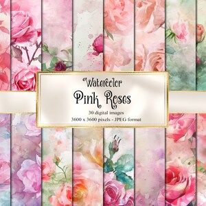 Sfondi acquerello rosa e rosa, carta digitale acquerello, carta scrapbook stampabile con giardino floreale primaverile