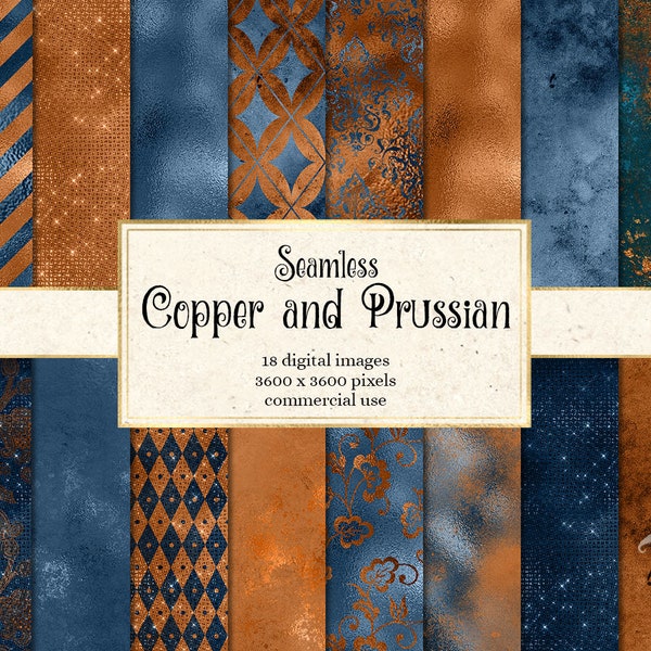 Copper and Prussian Textures, prussian blue and orange copper digital paper, metallic glitter, brushed metal, sparkle glam backgrounds