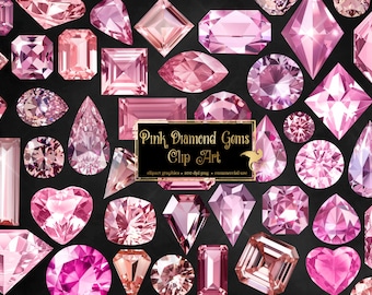 Pink Diamond Gems Clipart – Luxury PNG Graphics (Digital Download)