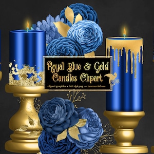 Royal Blue en Gold Candles Clip Art - digitale kaarsafbeeldingen in png-indeling direct downloaden voor commercieel gebruik