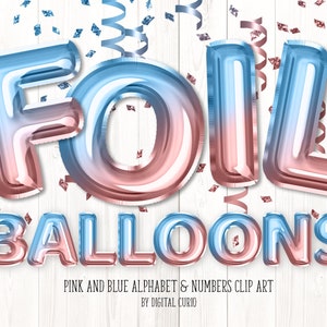 Rosa und Blau Folienballon Alphabet Clip Art - digitaler sofortiger Download Grafiken im PNG-Format für die kommerzielle Nutzung Feier Party Designs