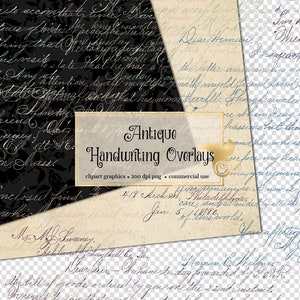 Antique Handwriting Overlays, Digital Vintage Letters PNG overlay clipart for junk journals decoupage digital scrapbooking