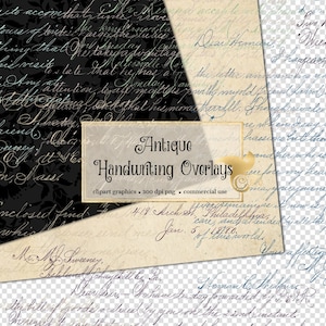 Sobreposições de caligrafia antigas, letras vintage digitais clipart de sobreposição PNG para revistas de lixo eletrônico decoupage scrapbooking digital