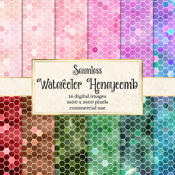 Watercolor Honeycomb Digital Paper - seamless honeycomb bee textures instant download for commercial use