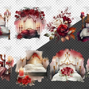 Watercolor Romantic Rose Beds Clipart - Valentine Fantasy PNG Format ...