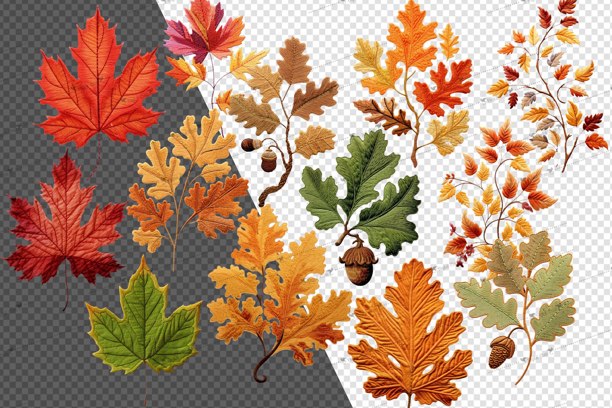Embroidered Fall Leaf Clipart – Autumn PNG Graphics (commercial Use) - Etsy