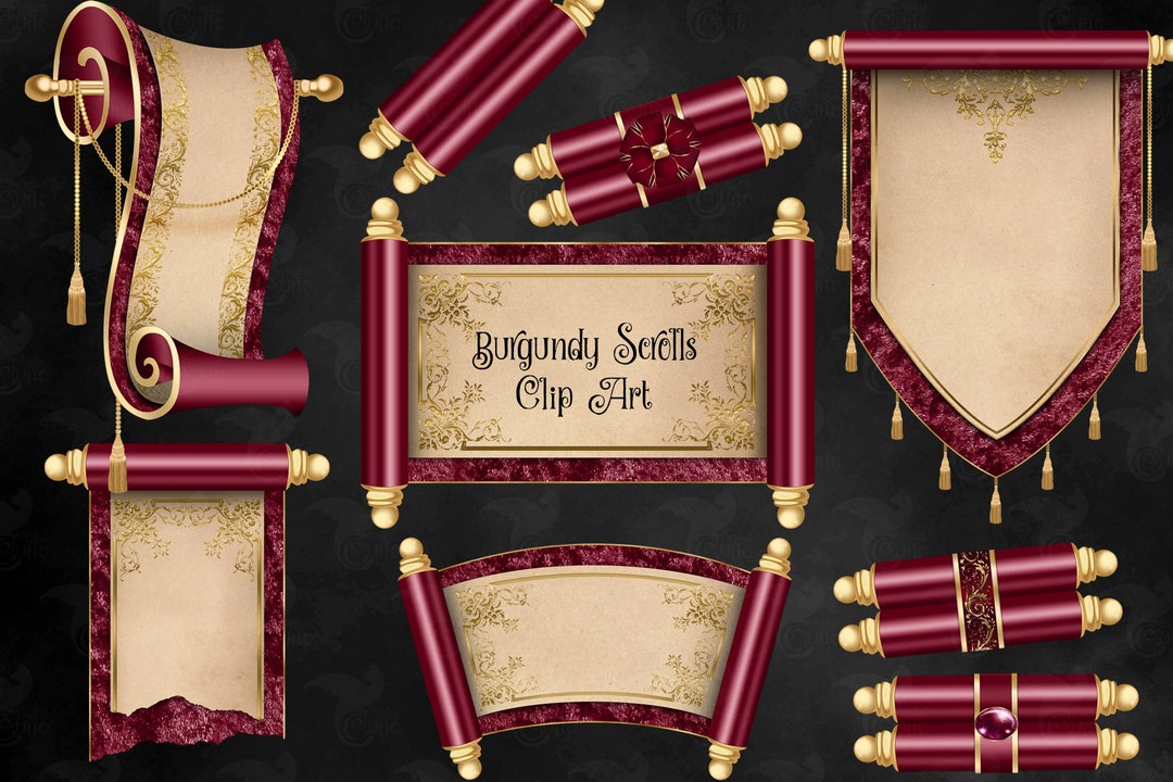 Burgundy Scrolls Clipart Digital Tapestry Clip Art for Magic Etsy
