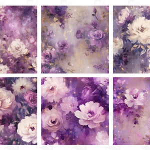 Fantasy Purple Floral Digital Paper, seamless flower printable oil paint textures printable scrapbook paper image 4