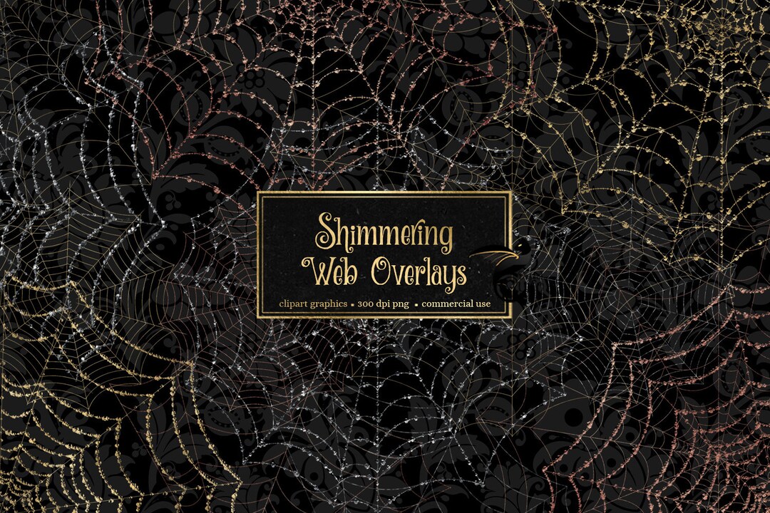 Shimmering Web Overlays and Spider Web Clipart, in Gold, Rose Gold and ...