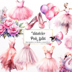 Aquarel Pink Ballet Clipart - dans clip art graphics in PNG formaat instant download voor commercieel gebruik