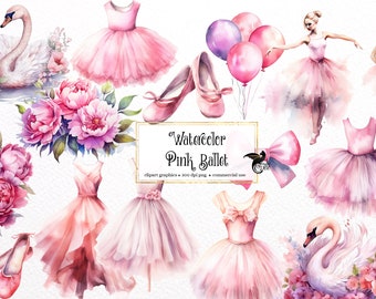 Watercolor Ballet Clipart – Pink Dance Graphics, PNG (Digital Download)