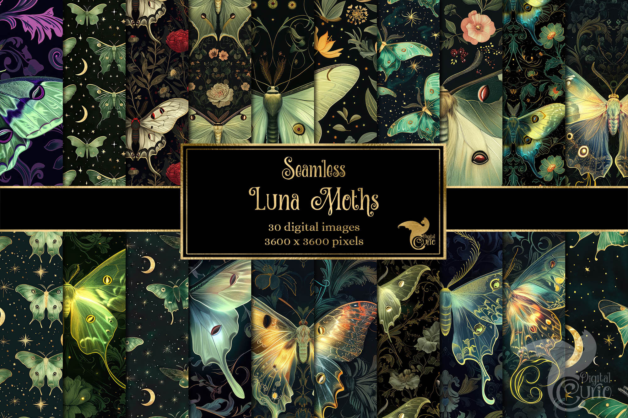 Moth Pattern Computer Background Luna Moths Digital Paper - Seamless Fantasy Moth Printable Digital ...