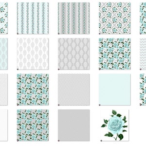Aqua and Gray Shabby Digital Paper, Seamless Floral Patterns Rustic ...