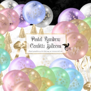 Pastel Rainbow Confetti Balloons Clipart - digital clip art graphics for party invitations and commercial use designs