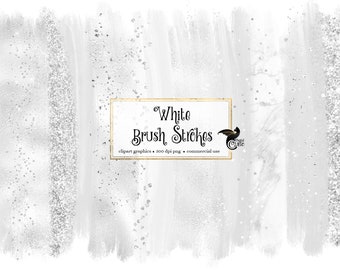 White Brush Strokes Clipart, with glitter and foil in digital PNG format instant download for commercial use