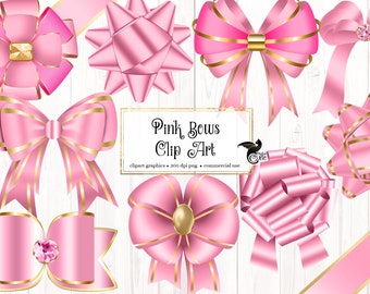 May include: A set of pink and gold bows with different styles and sizes. The bows are perfect for adding a touch of elegance to any project.
