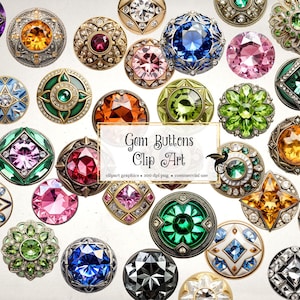 Gem Buttons Clip Art - gráficos de imágenes prediseñadas de joyas digitales en formato PNG descarga instantánea para uso comercial