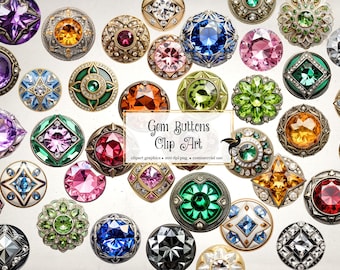 Jewel Buttons Clip Art – Gem PNG Graphics, Commercial Use (Digital Download)