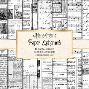 Paper Ephemera Monochrome Digital Paper, vintage textures with old handwriting, antique newspapers printable vintage backgrounds