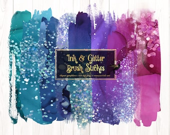 Ink Glitter Brush Strokes Clipart, Digital PNG (Instant Download)
